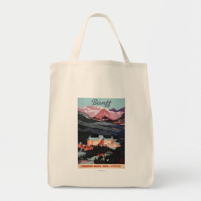 Overview of the Banff Springs Hotel Poster Tote Bag (Front)