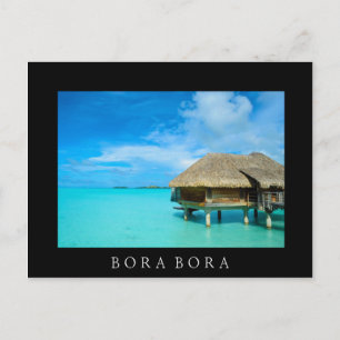 Overwater bungalow, Bora Bora black text postcard