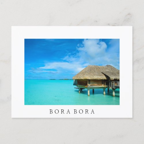 Overwater bungalow Bora Bora white postcard