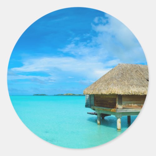 Overwater bungalow on Bora Bora Classic Round Sticker