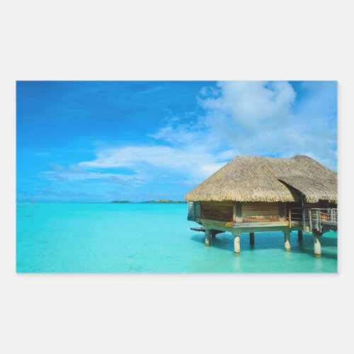 Overwater bungalow on Bora Bora rectangle sticker