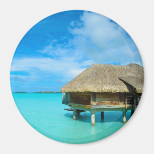 Overwater bungalow on Bora Bora round magnet
