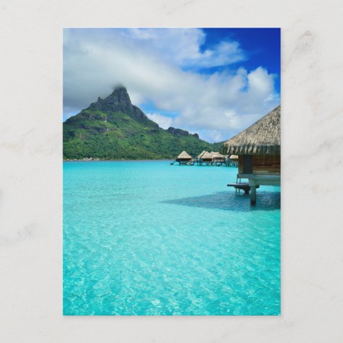 Overwater bungows in Bora Bora vertical postcard