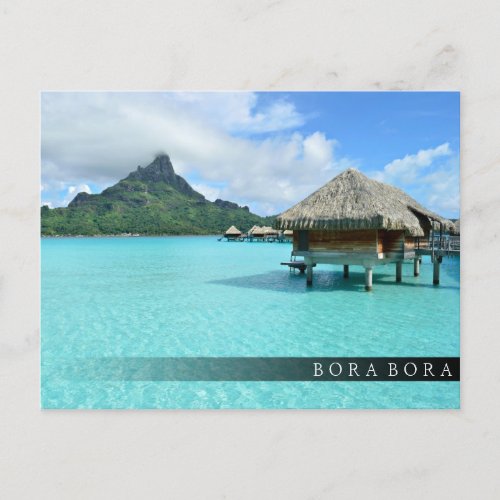 Overwater resort on Bora Bora bar postcard