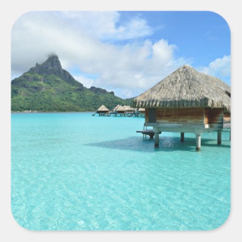 Overwater resort on Bora Bora square sticker