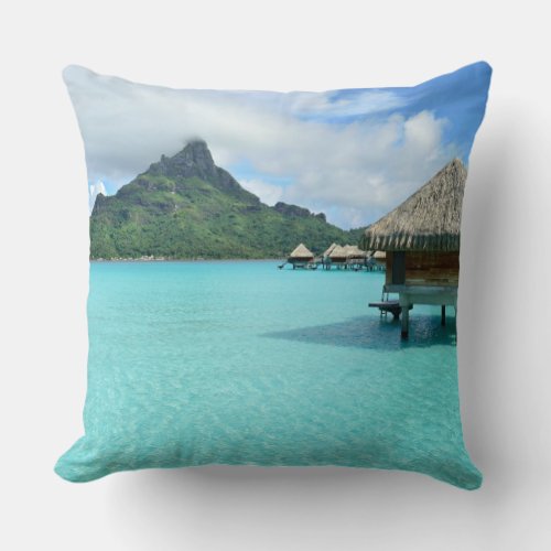 Overwater resort on Bora Bora throw pillow