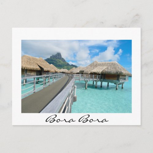 Overwater resort on Bora Bora white postcard