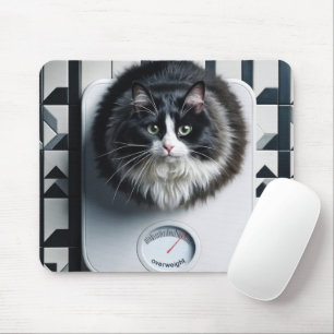 Overweight Tuxedo Cat On a Scale Mouse Pad