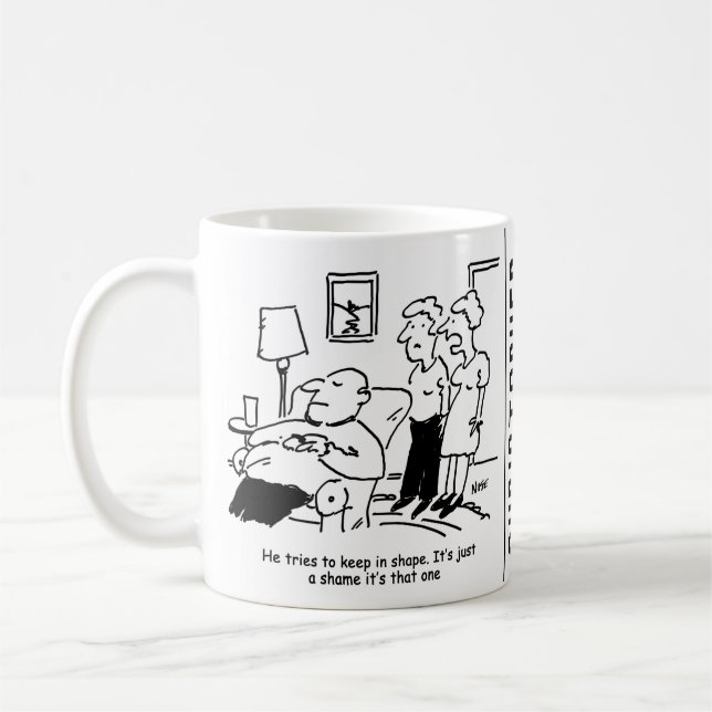 Overweight Unfit Obese Man Tries to Keep Fit Funny Coffee Mug (Left)