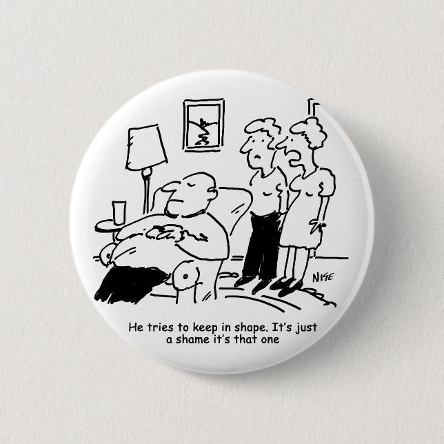Overweight Unfit Obese Man Tries to Keep in Shape Button (Front)