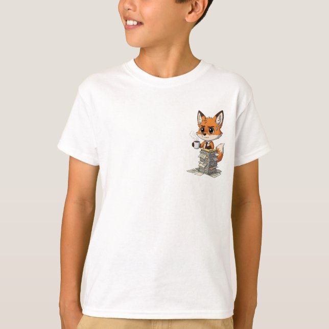 Overwhelmed Cartoon Fox Office Worker T-Shirt (Front)