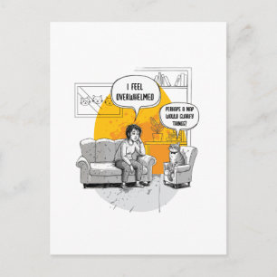 Overwhelmed Introvert Cat Humor Relatable Meme Postcard