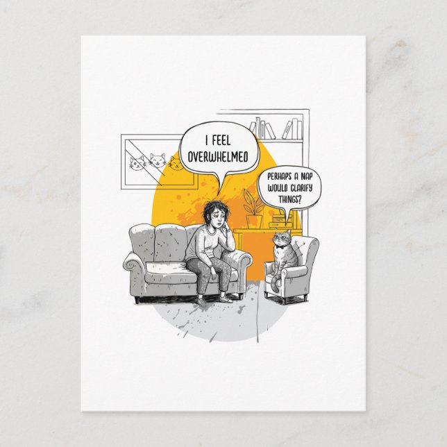 Overwhelmed Introvert Cat Humor Relatable Meme Postcard (Front)