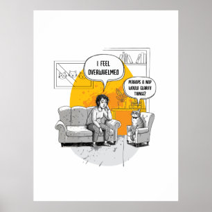 Overwhelmed Introvert Cat Humor Relatable Meme Poster