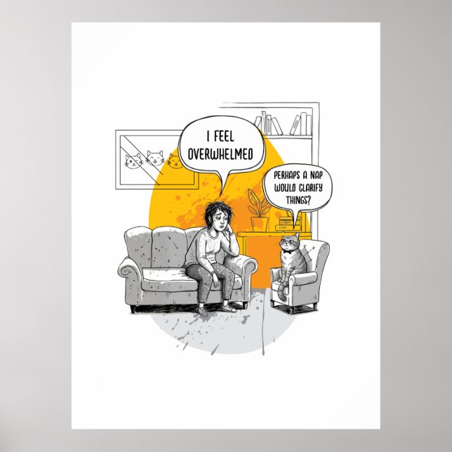 Overwhelmed Introvert Cat Humor Relatable Meme Poster (Front)