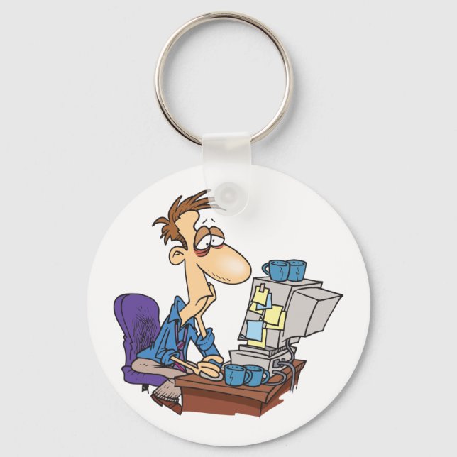Overworked Office Worker Funny Tired Employee Keychain (Front)