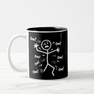Ow Ow Ow Comedy Stick Character Funny Chronic Pain Two-Tone Coffee Mug