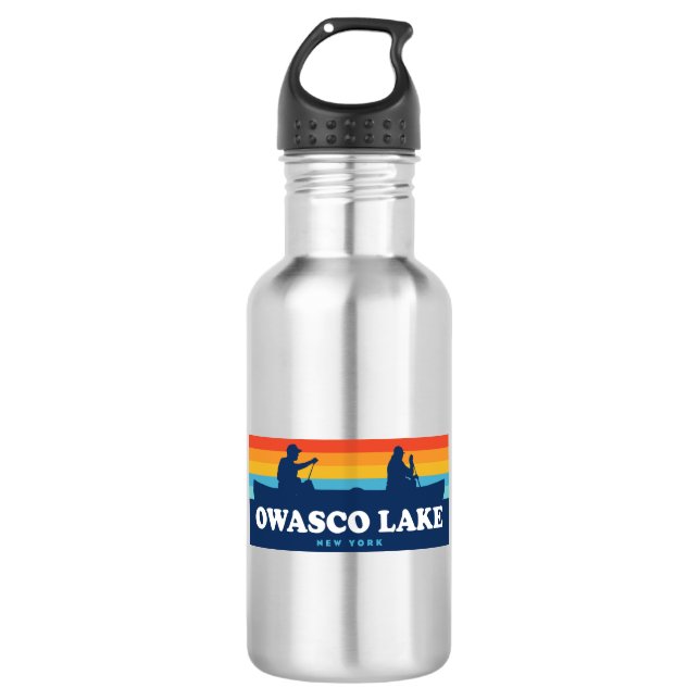 Owasco Lake New York Canoe Stainless Steel Water Bottle (Front)