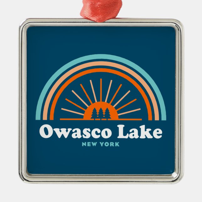 Owasco Lake New York Rainbow Metal Ornament (Front)
