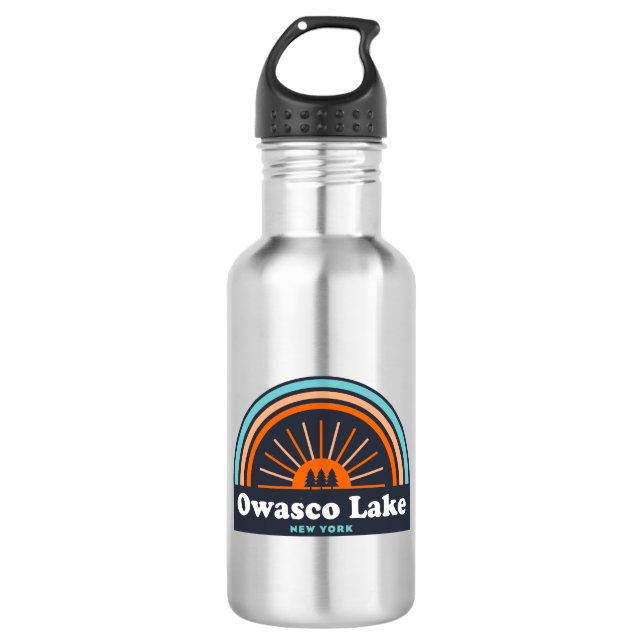 Owasco Lake New York Rainbow Stainless Steel Water Bottle (Front)