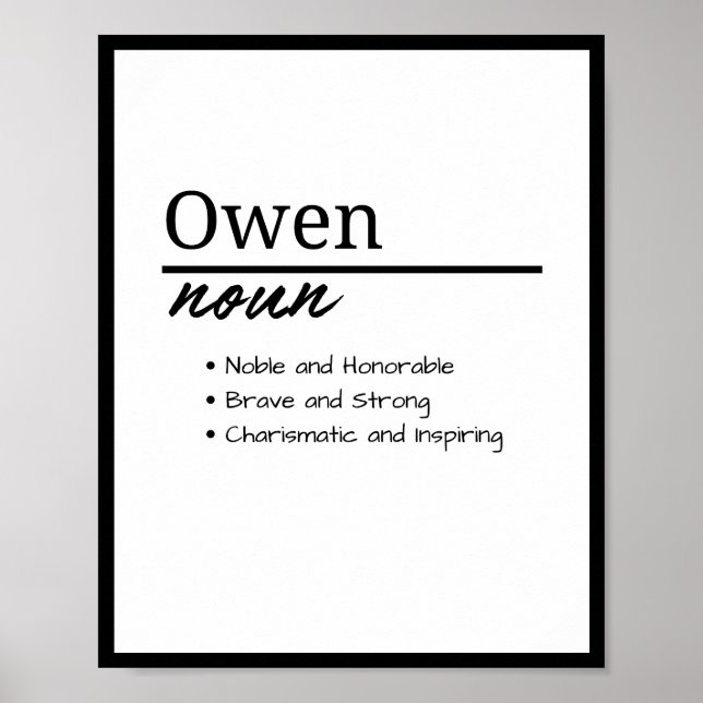 Owen, Boy Personalized Name Definition Poster (Front)
