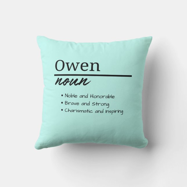 Owen, Boy Personalized Name Definition  Throw Pillow (Back)