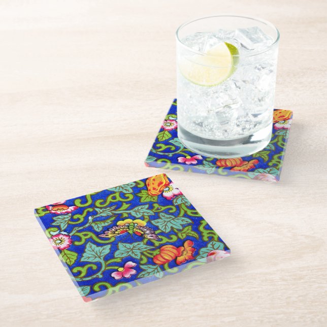 Owen Jones Antique Oriental Butterflies Glass Coaster (Angled)