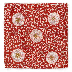 Owen Jones Chinese Ornament Red White Floral Bandana