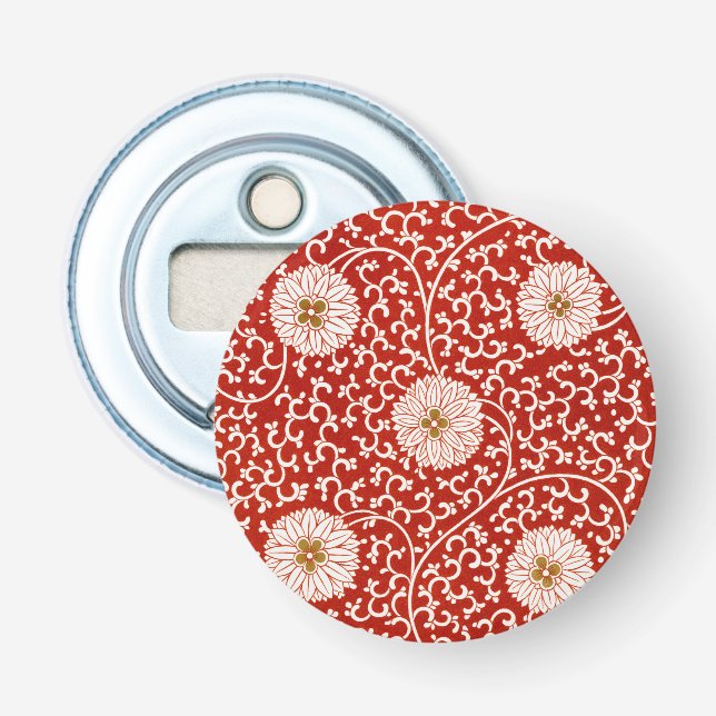 Owen Jones Chinese Ornament Red White Floral Bottle Opener (Front)