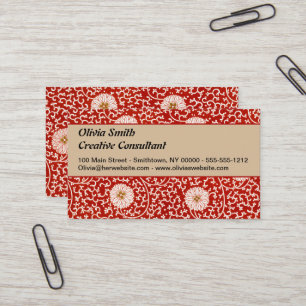 Owen Jones Chinese Ornament Red White Floral Business Card