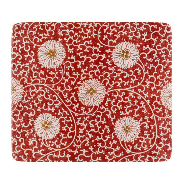 Owen Jones Chinese Ornament Red White Floral Cutting Board (Front)