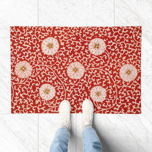 Owen Jones Chinese Ornament Red White Floral Doormat