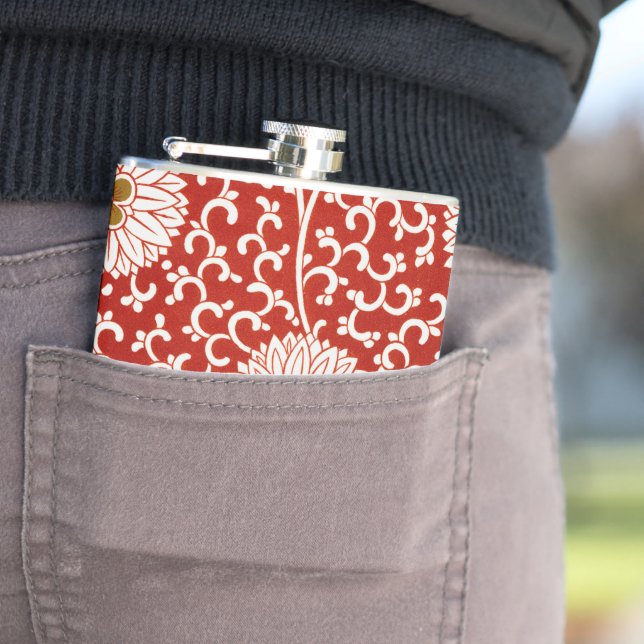Owen Jones Chinese Ornament Red White Floral Flask (In Situ)