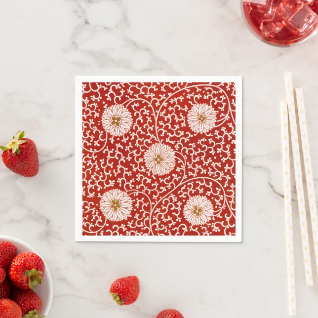 Owen Jones Chinese Ornament Red White Floral Napkins (Insitu)