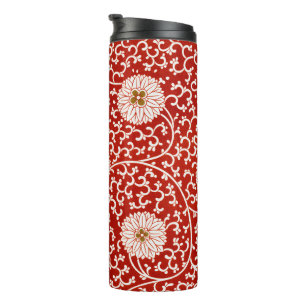 Owen Jones Chinese Ornament Red White Floral Thermal Tumbler