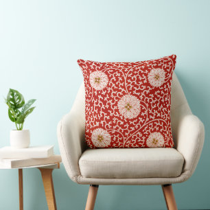 Owen Jones Chinese Ornament Red White Floral Throw Pillow
