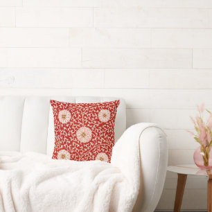 Owen Jones Chinese Ornament Red White Floral Throw Pillow