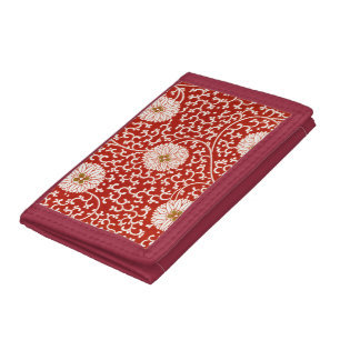 Owen Jones Chinese Ornament Red White Floral Trifold Wallet