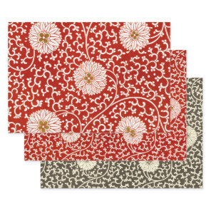 Owen Jones Chinese Ornament Red White Floral Wrapping Paper Sheets