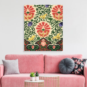 Owen Jones Chinoiserie Red Lotus Floral Art Design Canvas Print
