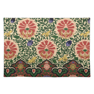 Owen Jones Chinoiserie Red Lotus Floral Art Design Cloth Placemat