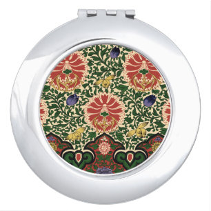 Owen Jones Chinoiserie Red Lotus Floral Art Design Compact Mirror