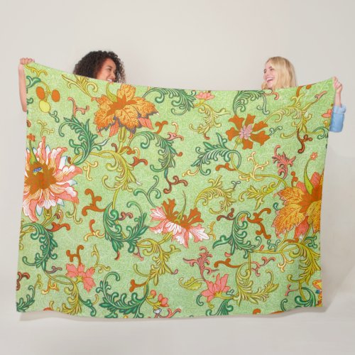 Owen Jones Floral Pattern Green Background Fleece Blanket
