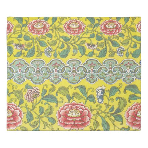 Owen Jones Peony Yellow Background King Duvet Cover