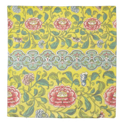 Owen Jones Peony Yellow Background Queen Duvet Cover