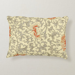 Owen Jones Vintage Pattern: Coral Floral Gray Accent Pillow
