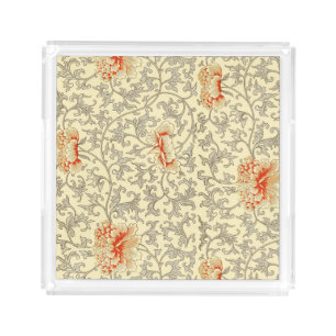 Owen Jones Vintage Pattern: Coral Floral Gray Acrylic Tray
