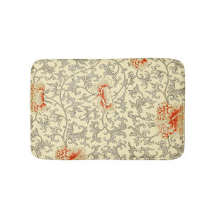Owen Jones Vintage Pattern: Coral Floral Gray Bath Mat