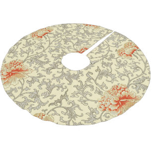 Owen Jones Vintage Pattern: Coral Floral Gray Brushed Polyester Tree Skirt