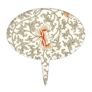 Owen Jones Vintage Pattern: Coral Floral Gray Cake Topper